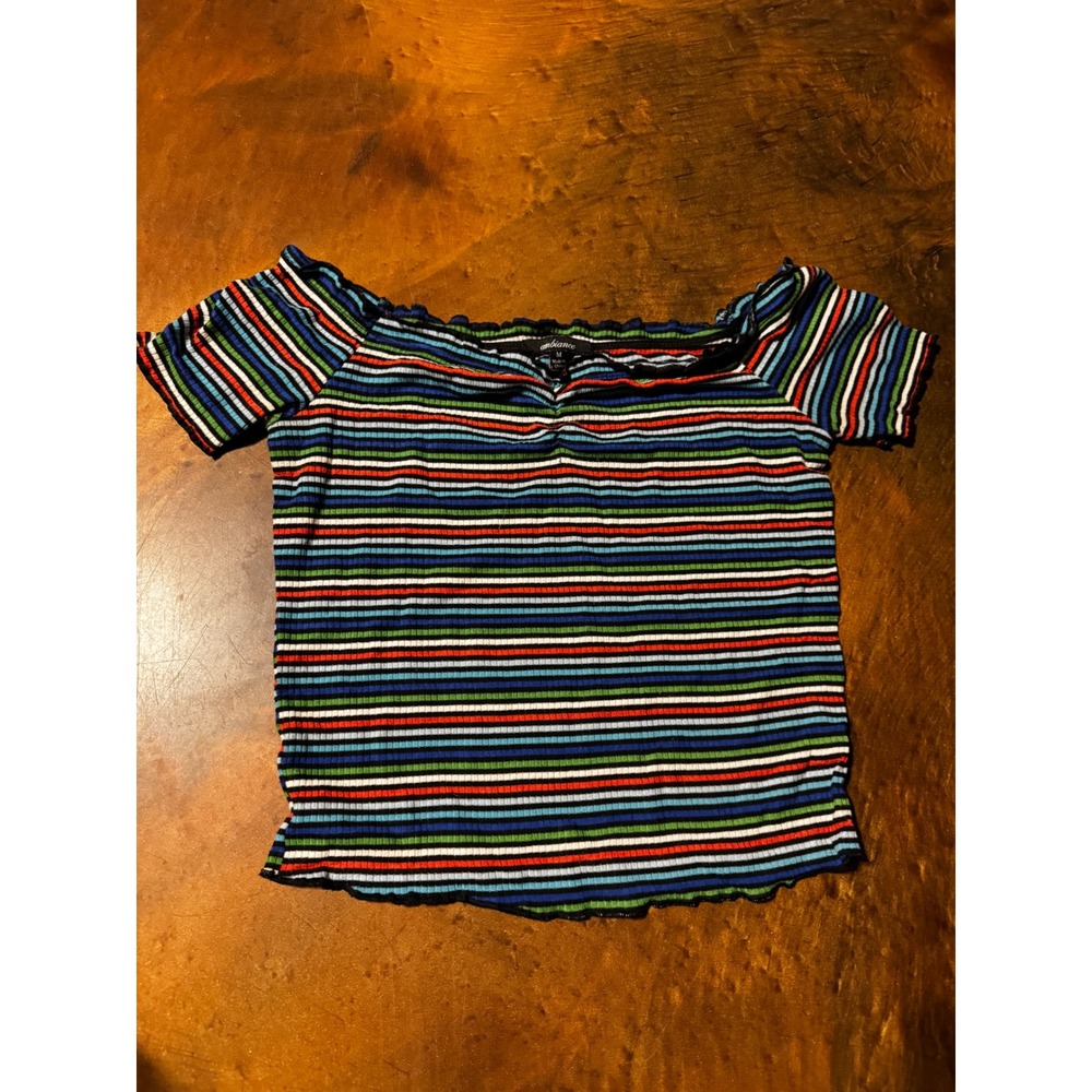 Ambiance Womens Striped Off The Shoulder Top Multicolor Medium